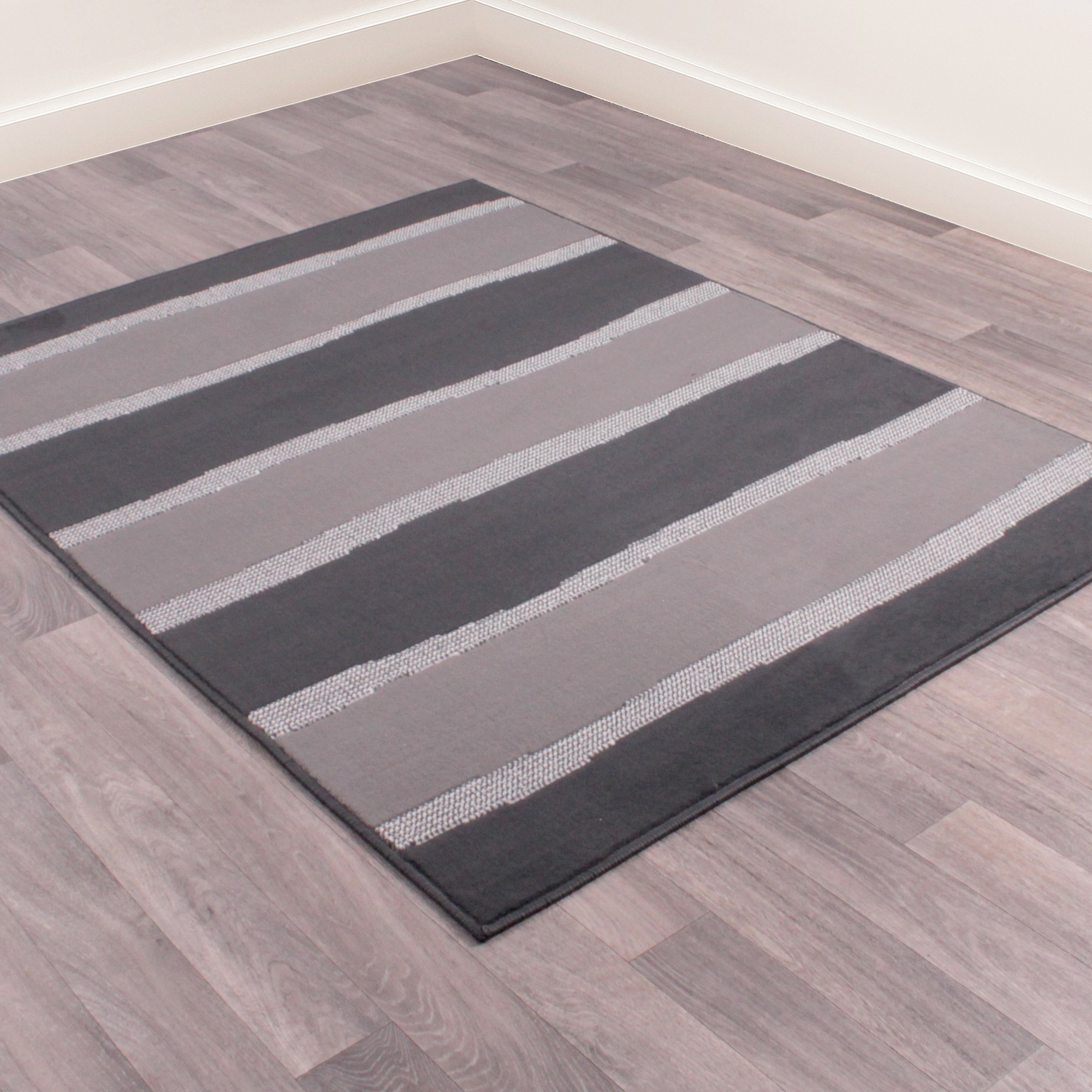 Nova Stripe Modern Rugs In Grey